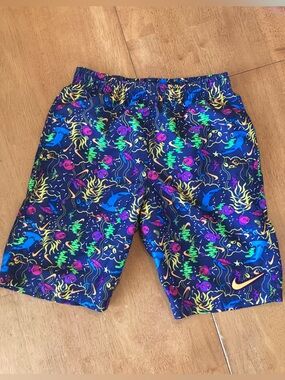 Boys Nike Swim Shorts Blue Sea Life  - Large - EUC